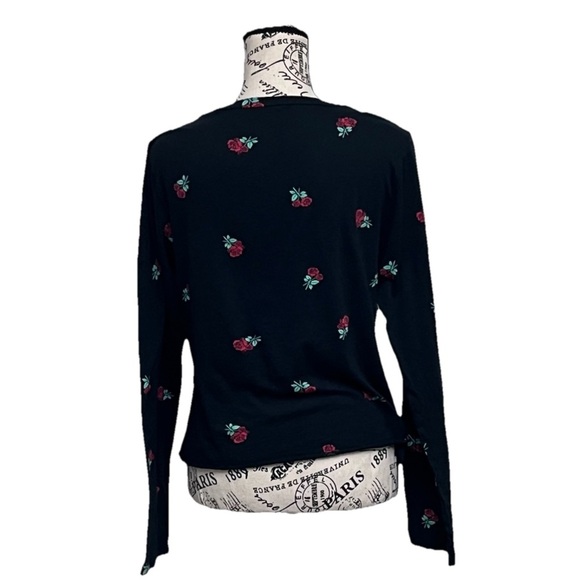 Victoria’s Secret PINK Black Rose Floral Twist Front Long Sleeve Tee Women’s L - Picture 5 of 10